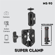 JMARY MS-90 For Action Cameras Super Clamp Mount Magic Arm Double Ball Head Adapter