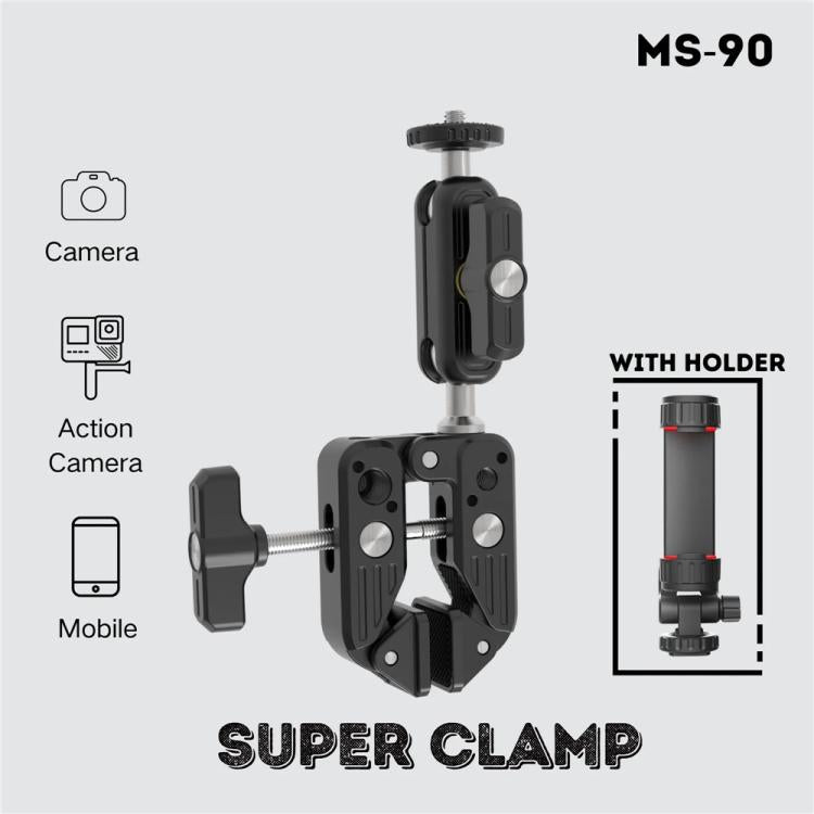 JMARY MS-90 For Action Cameras Super Clamp Mount Magic Arm Double Ball Head Adapter