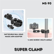 JMARY MS-90 For Action Cameras Super Clamp Mount Magic Arm Double Ball Head Adapter