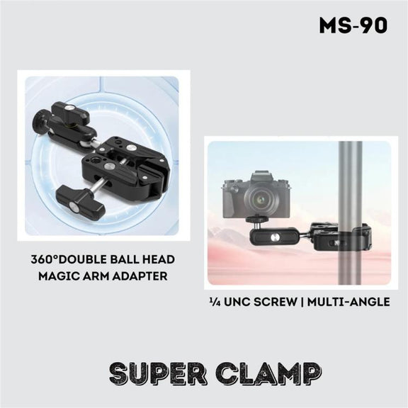 JMARY MS-90 For Action Cameras Super Clamp Mount Magic Arm Double Ball Head Adapter