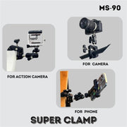 JMARY MS-90 For Action Cameras Super Clamp Mount Magic Arm Double Ball Head Adapter