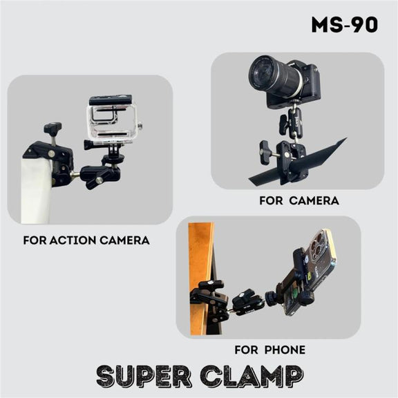 JMARY MS-90 For Action Cameras Super Clamp Mount Magic Arm Double Ball Head Adapter