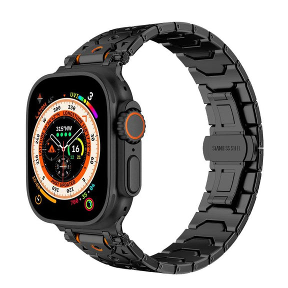 For Apple Watch 46mm / 49mm / 45mm / 44mm Octagonal Stainless Steel  Watch(Black)