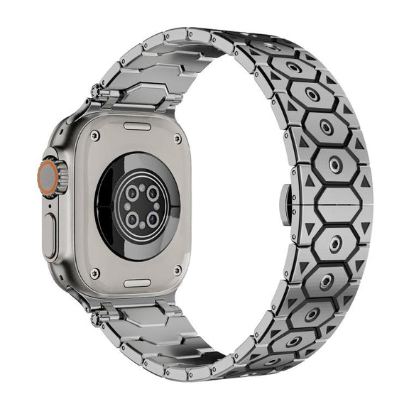 For Apple Watch 46mm / 49mm / 45mm / 44mm Octagonal Stainless Steel  Watch(Silver Inter Black)