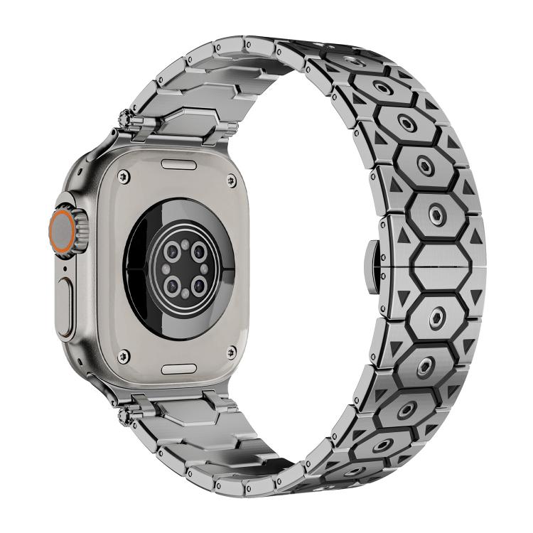 For Apple Watch 46mm / 49mm / 45mm / 44mm Octagonal Stainless Steel  Watch(Silver Inter Black)