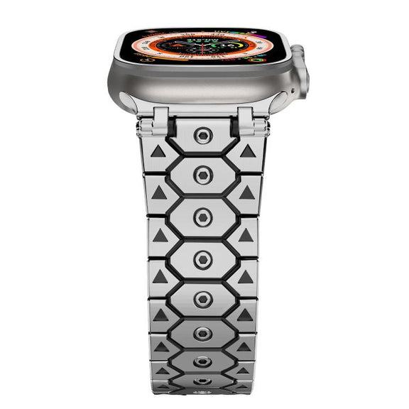 For Apple Watch 46mm / 49mm / 45mm / 44mm Octagonal Stainless Steel  Watch(Silver Inter Black)