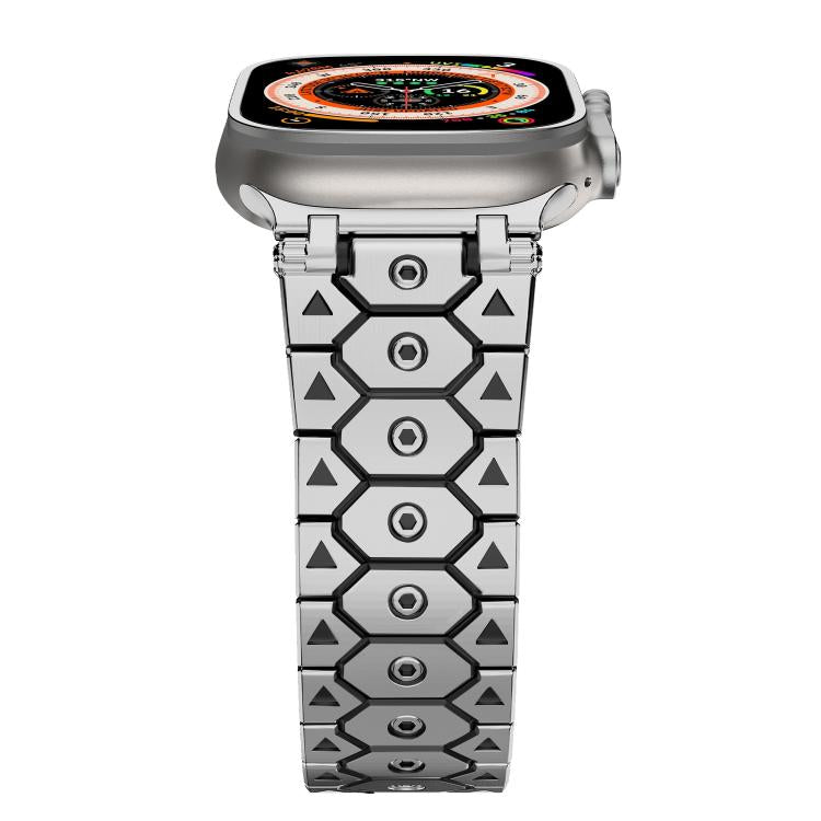 For Apple Watch 46mm / 49mm / 45mm / 44mm Octagonal Stainless Steel  Watch(Silver Inter Black)