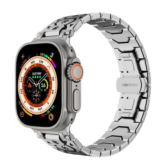 For Apple Watch 46mm / 49mm / 45mm / 44mm Octagonal Stainless Steel  Watch(Silver Inter Black)