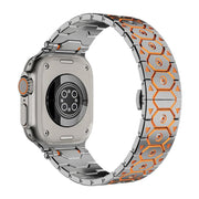 For Apple Watch 46mm / 49mm / 45mm / 44mm Octagonal Stainless Steel  Watch(Silver Inter Orange)