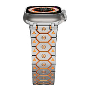 For Apple Watch 46mm / 49mm / 45mm / 44mm Octagonal Stainless Steel  Watch(Silver Inter Orange)