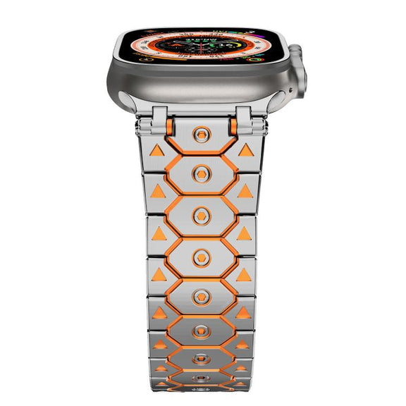 For Apple Watch 46mm / 49mm / 45mm / 44mm Octagonal Stainless Steel  Watch(Silver Inter Orange)
