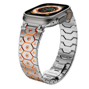 For Apple Watch 46mm / 49mm / 45mm / 44mm Octagonal Stainless Steel  Watch(Silver Inter Orange)