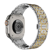 For Apple Watch 46mm / 49mm / 45mm / 44mm Octagonal Stainless Steel  Watch(Silver Inter Gold)