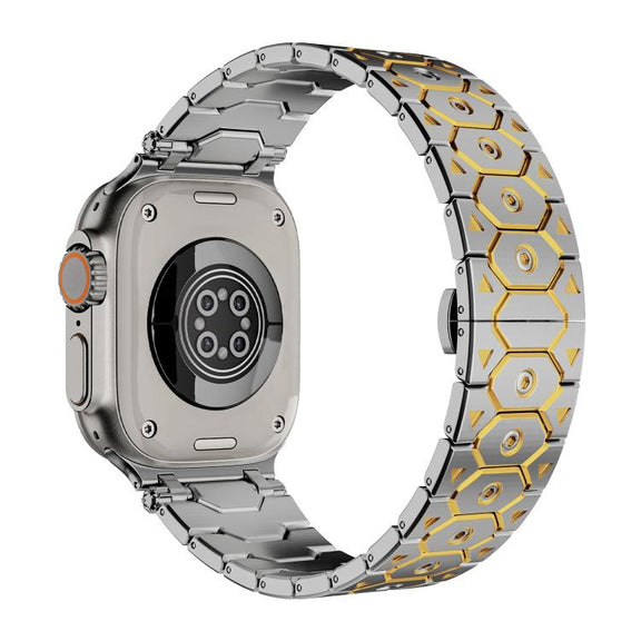 For Apple Watch 46mm / 49mm / 45mm / 44mm Octagonal Stainless Steel  Watch(Silver Inter Gold)
