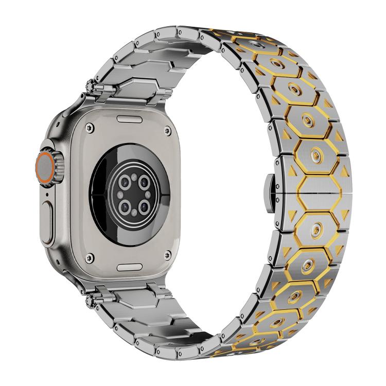 For Apple Watch 46mm / 49mm / 45mm / 44mm Octagonal Stainless Steel  Watch(Silver Inter Gold)