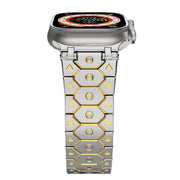 For Apple Watch 46mm / 49mm / 45mm / 44mm Octagonal Stainless Steel  Watch(Silver Inter Gold)