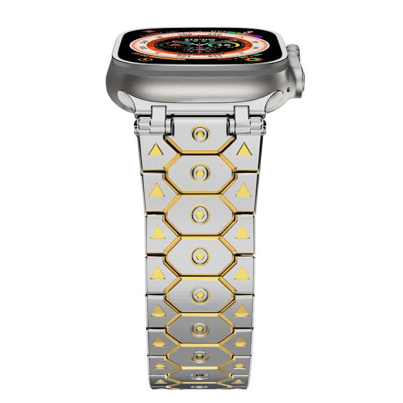 For Apple Watch 46mm / 49mm / 45mm / 44mm Octagonal Stainless Steel  Watch(Silver Inter Gold)