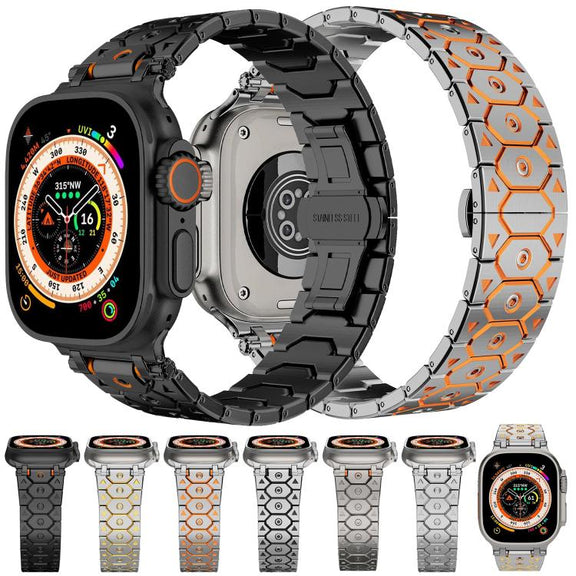 For Apple Watch 46mm / 49mm / 45mm / 44mm Octagonal Stainless Steel  Watch(Black)