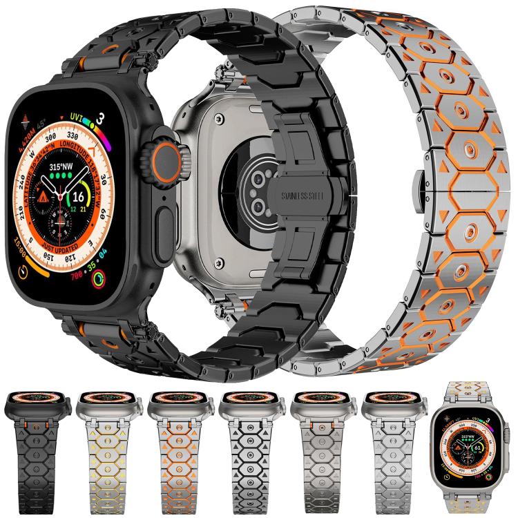 For Apple Watch 46mm / 49mm / 45mm / 44mm Octagonal Stainless Steel  Watch(Black)