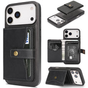 For iPhone 17 Pro Max Kalebol Magnetic Button Card Bag MagSafe Ring Leather Phone Case(Black)