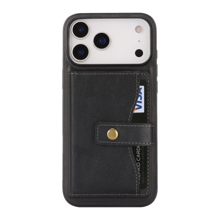 For iPhone 17 Pro Max Kalebol Magnetic Button Card Bag MagSafe Ring Leather Phone Case(Black)