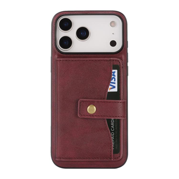 For iPhone 17 Pro Kalebol Magnetic Button Card Bag MagSafe Ring Leather Phone Case(Red)
