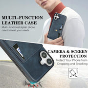For iPhone 17 Kalebol Magnetic Button Card Bag MagSafe Ring Leather Phone Case(Blue)