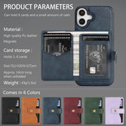 For iPhone 17 Kalebol Magnetic Button Card Bag MagSafe Ring Leather Phone Case(Blue)