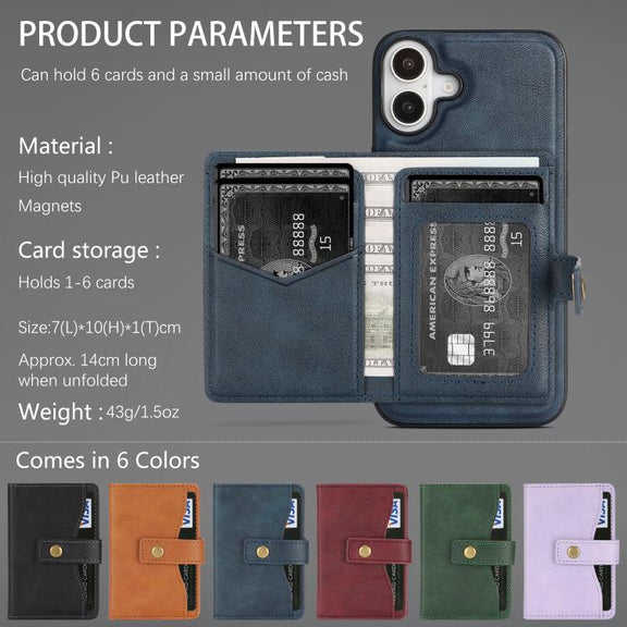 For iPhone 17 Kalebol Magnetic Button Card Bag MagSafe Ring Leather Phone Case(Blue)