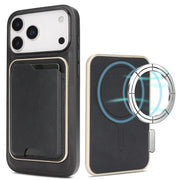 For iPhone 17 Pro Max Kalebol Slim MagSafe Ring Magnetic Card Bag Leather Phone Case(Black)