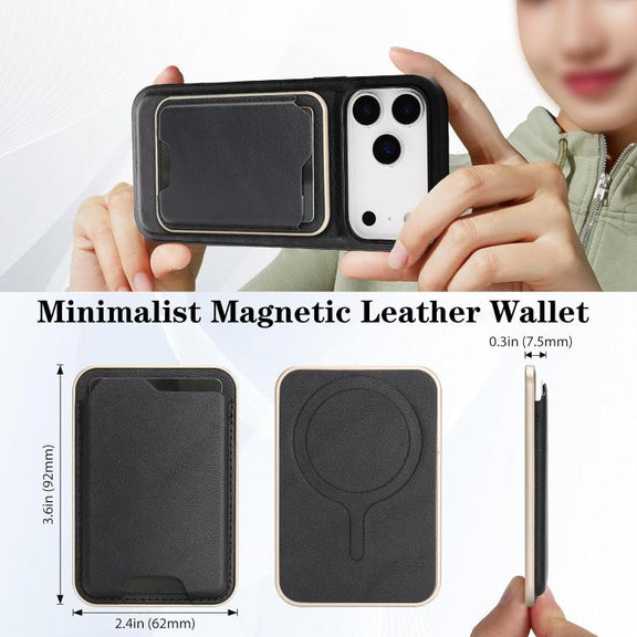 For iPhone 17 Pro Max Kalebol Slim MagSafe Ring Magnetic Card Bag Leather Phone Case(Black)