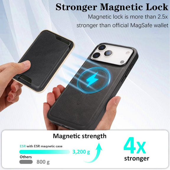 For iPhone 17 Pro Max Kalebol Slim MagSafe Ring Magnetic Card Bag Leather Phone Case(Black)