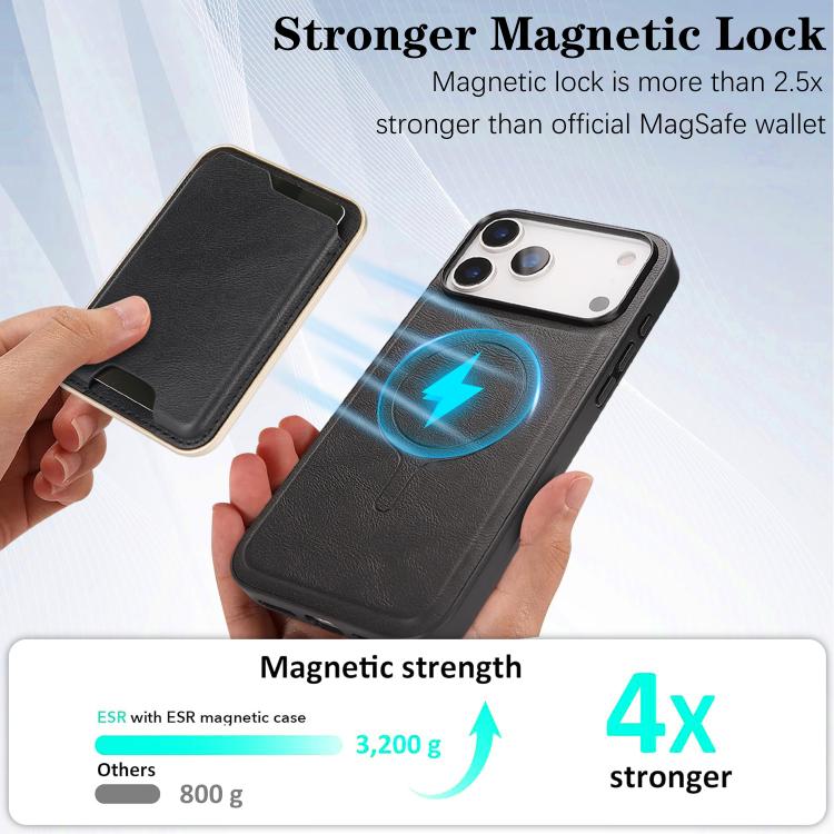 For iPhone 17 Pro Max Kalebol Slim MagSafe Ring Magnetic Card Bag Leather Phone Case(Black)