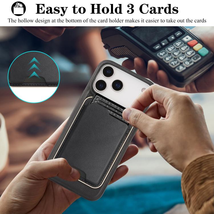 For iPhone 17 Pro Max Kalebol Slim MagSafe Ring Magnetic Card Bag Leather Phone Case(Black)