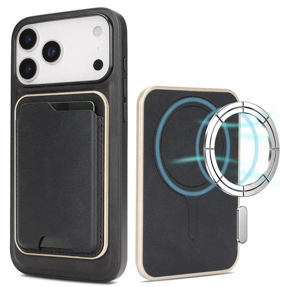 For iPhone 17 Pro Max Kalebol Slim MagSafe Ring Magnetic Card Bag Leather Phone Case(Black)