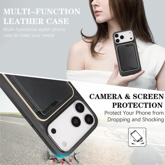 For iPhone 17 Pro Max Kalebol Slim MagSafe Ring Magnetic Card Bag Leather Phone Case(Black)