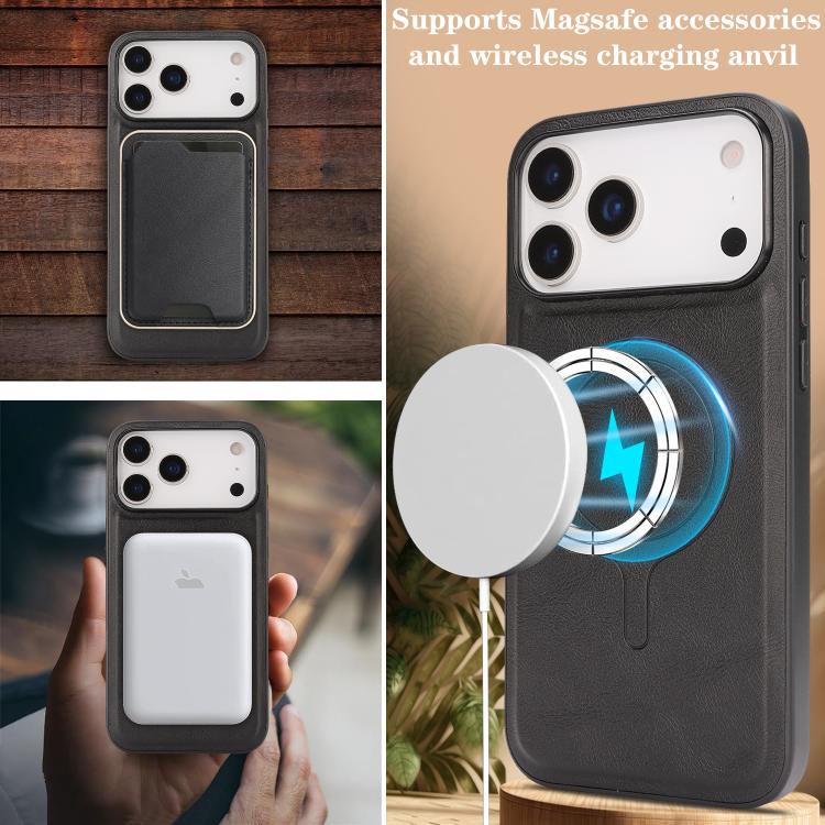 For iPhone 17 Pro Max Kalebol Slim MagSafe Ring Magnetic Card Bag Leather Phone Case(Black)