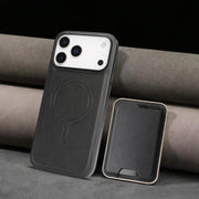 For iPhone 17 Pro Max Kalebol Slim MagSafe Ring Magnetic Card Bag Leather Phone Case(Black)