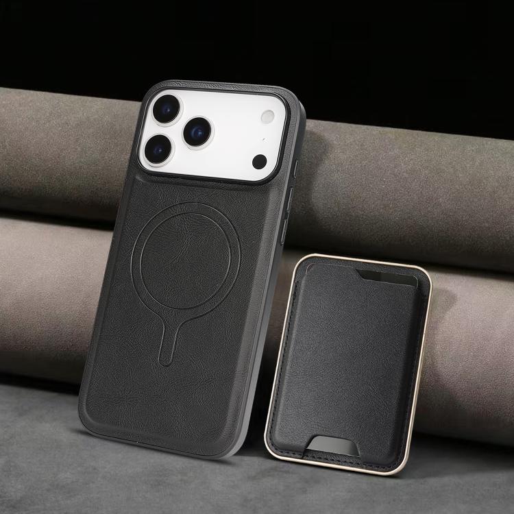 For iPhone 17 Pro Max Kalebol Slim MagSafe Ring Magnetic Card Bag Leather Phone Case(Black)