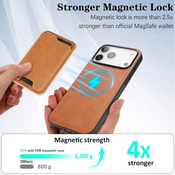 For iPhone 17 Pro Kalebol Slim MagSafe Ring Magnetic Card Bag Leather Phone Case(Brown)