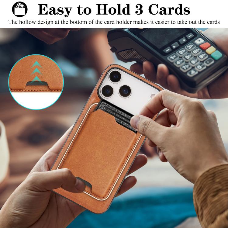 For iPhone 17 Pro Kalebol Slim MagSafe Ring Magnetic Card Bag Leather Phone Case(Brown)