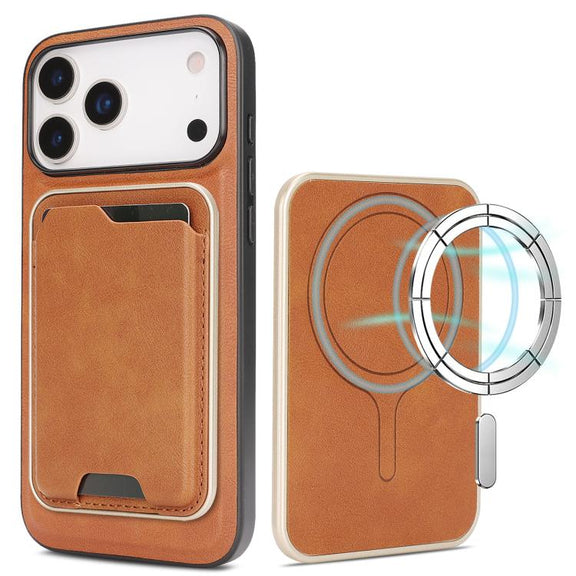 For iPhone 17 Pro Kalebol Slim MagSafe Ring Magnetic Card Bag Leather Phone Case(Brown)