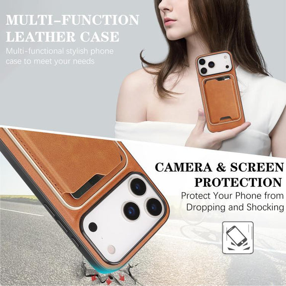 For iPhone 17 Pro Kalebol Slim MagSafe Ring Magnetic Card Bag Leather Phone Case(Brown)