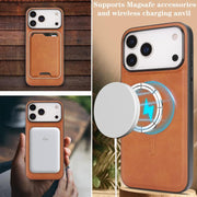 For iPhone 17 Pro Kalebol Slim MagSafe Ring Magnetic Card Bag Leather Phone Case(Brown)