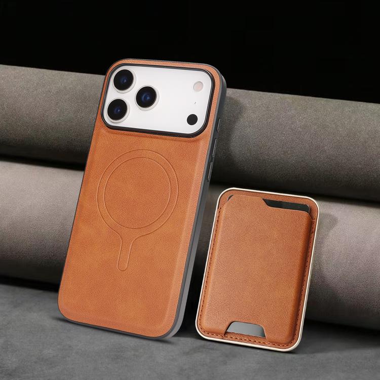 For iPhone 17 Pro Kalebol Slim MagSafe Ring Magnetic Card Bag Leather Phone Case(Brown)