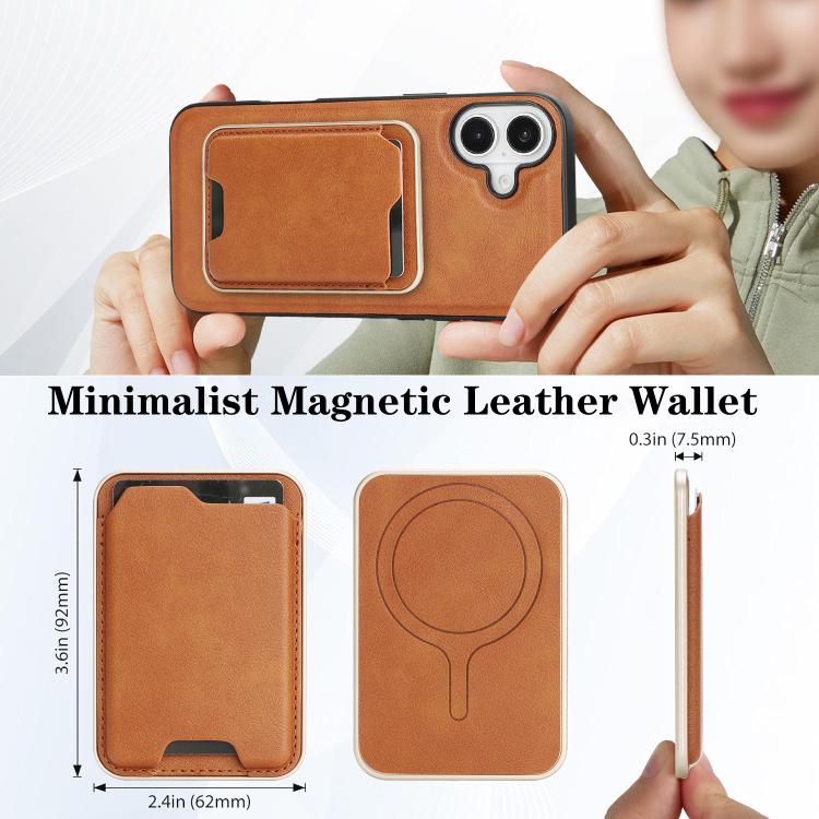 For iPhone 17 Kalebol Slim MagSafe Ring Magnetic Card Bag Leather Phone Case(Brown)