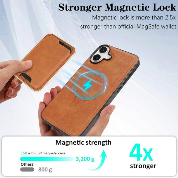 For iPhone 17 Kalebol Slim MagSafe Ring Magnetic Card Bag Leather Phone Case(Brown)