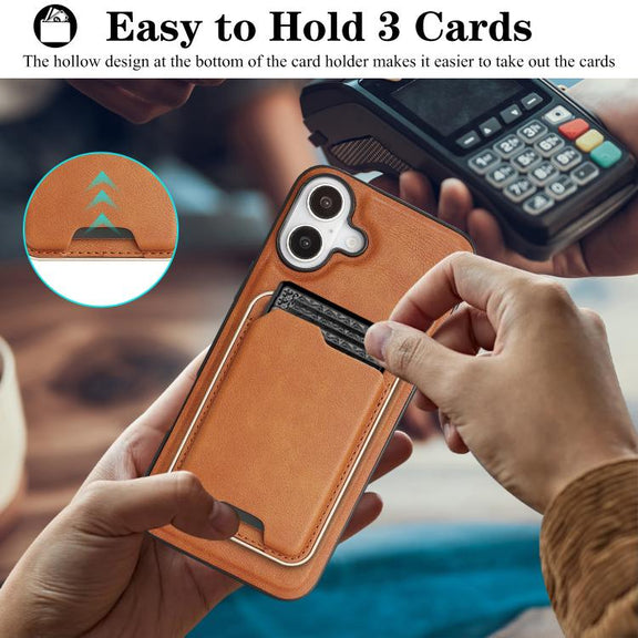 For iPhone 17 Kalebol Slim MagSafe Ring Magnetic Card Bag Leather Phone Case(Brown)
