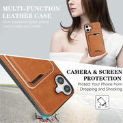 For iPhone 17 Kalebol Slim MagSafe Ring Magnetic Card Bag Leather Phone Case(Brown)