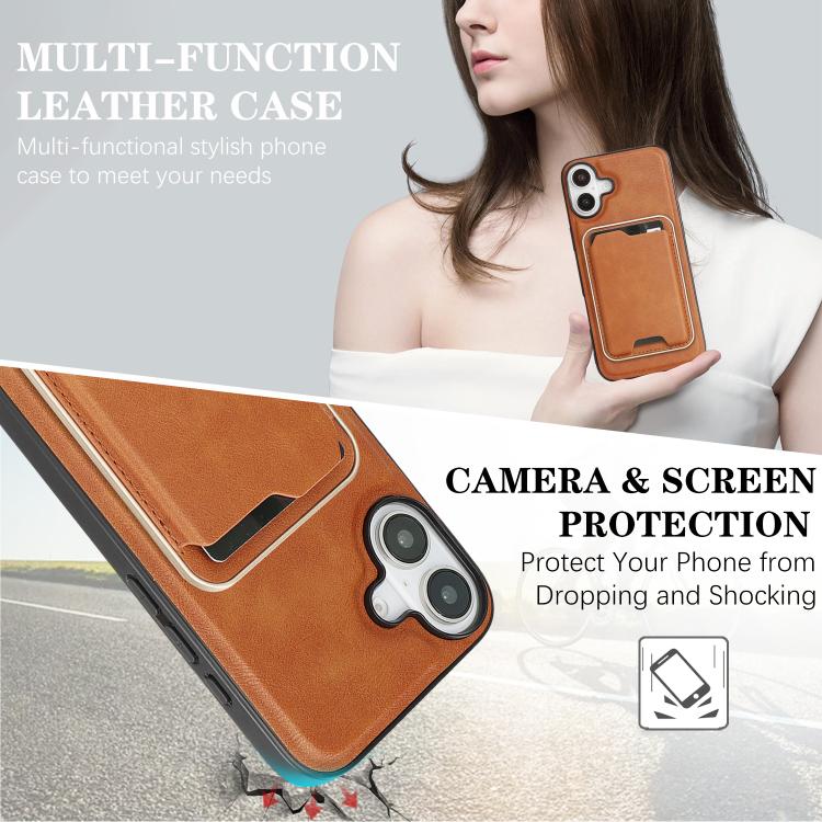 For iPhone 17 Kalebol Slim MagSafe Ring Magnetic Card Bag Leather Phone Case(Brown)